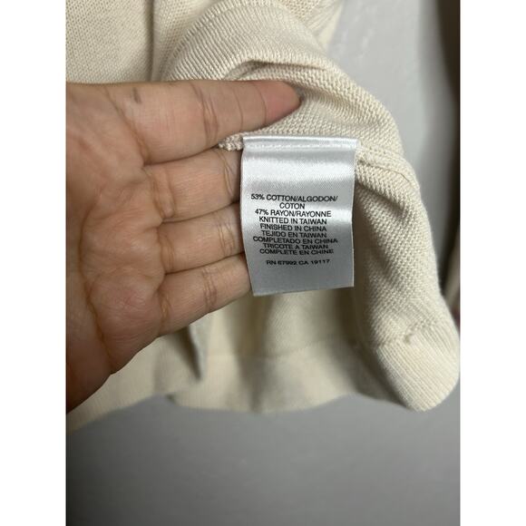 Sigrid Olsen Cotton Blend Beaded Floral Cream Sweater V Neck Vintage Size XL - Picture 9 of 9